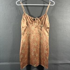 y2k women babydoll slip dress small brown butterflies fairy festival western